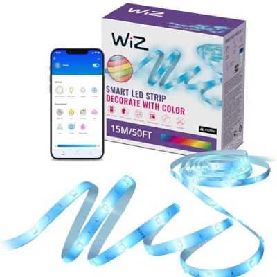 Bild av WIZ RGB LED Ljusremsa, 15m, Kan Klippas för att Passa, 16 Miljoner Färger + Nyanser av Vit, Ansluts till Ditt Wi Fi, Röst Appstyrning, Fungerar med Google Home, Alexa och Homekit