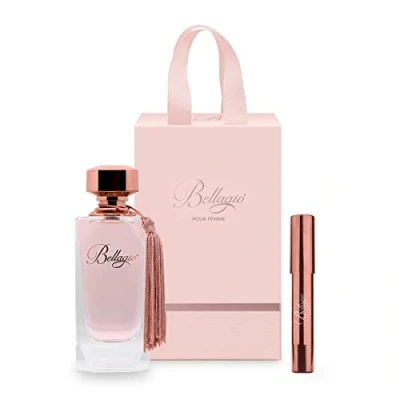 Bild av BELLAGIO Presentförpackning för kvinnor, Eau de Parfum 100 ml + Solid Parfympenna, 3,2 ml, doftande dam med fruktig doft, grumatisk, mysk, tillverkad i Italien