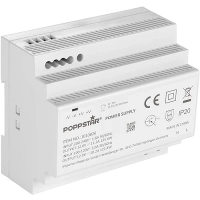 Bild av Poppstar 12V transformator för DIN skena,11,3 A max. 135 W (Input 100 240 V AC 50/60 Hz,) klocktransformator