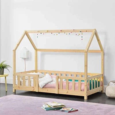 Bild av Juniorsäng Sisimiut hussäng 160x80cm furu med sängskydd [en.casa]