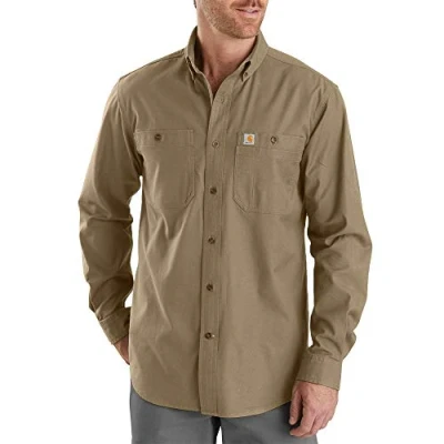 Bild av Carhartt Rugged Flex Rigby, långa ärmar, knapp down arbetsskjorta, Mörker Kaki, L Stor Lång