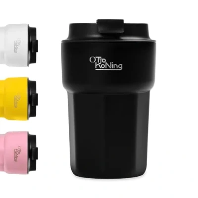Bild av Otto Koning resemugg 350ML, isolerad kaffekopp med läckagesäkert lock, återanvändbara kaffekoppar för resor, kaffemugg i rostfritt stål varmt och kallt kaffe, vatten te (Svart)