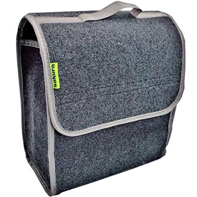Bild av Sakura Liten flip top Boot Organizer för bilar och andra fordon SS5232 mörkgrå mattmaterial, krok ögla, bärhandtag, 29 x 15 30 cm