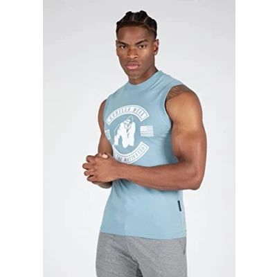Bild av Gorilla Wear Tulsa linne vit bodybuilding sport, vardag, fritid med logotyptryck, lätt och bekväm för optimal bomullsrörelse