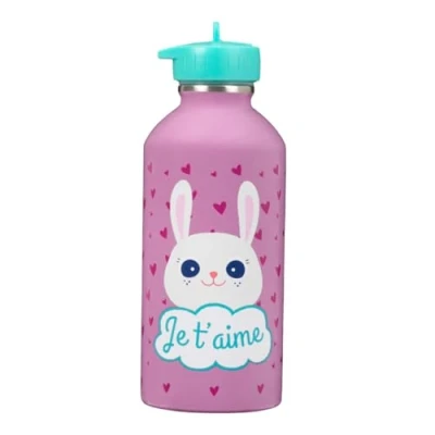 Bild av Barnflaska Draeger Paris rostfritt stål lätt att rengöra återanvändbar vattenflaska perfekt för park, skola kapacitet 300 ml 17 cm x 6,5 lila skrivet meddelande: Jag älskar dig