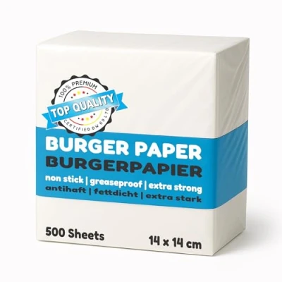 Bild av Belmalia 500 Ark av Hamburgare papper 14 cm Fyrkantiga Bak Bakplåtspapper för perfekta Nötköttsburgare Ostburgare Färsbiffar Köttbullar Stekpanna Grill Non stick och Fettåligt