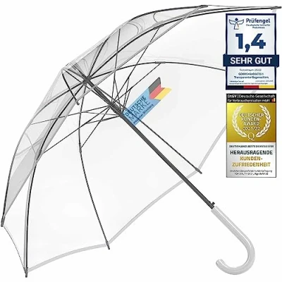 Bild av Genomskinligt paraply, vitt paraply Ø 100 130 cm; Elegant i genomskinlig färg Modehighlight (Stickparaply cm)