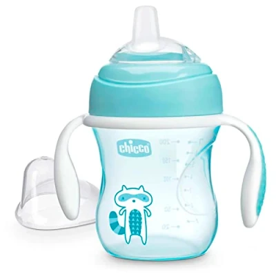 Bild av Chicco Transition Cup Drop proof Tumbler för barn 200ml, 1 flaskkopp 4+ månader att lära sig dricka, med ergonomisk silikonpip, dubbel antikolikventil, BPA fri blå