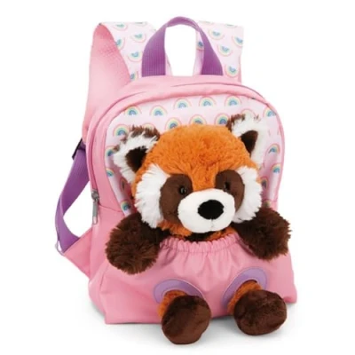 Bild av NICI barnryggsäck rosa 2 i 1 med gosedjur röd panda 25cm Dagisryggsäck flickor &amp; pojkar Mjuk rygg och justerbara remmar 49853