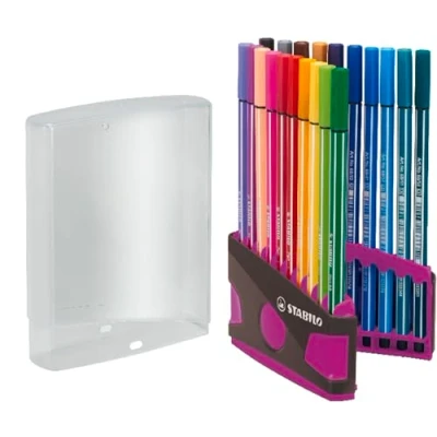 Bild av Premium filtpenna STABILO Pen 68 ColorParade i gul/lila bordsset med 20 olika färger