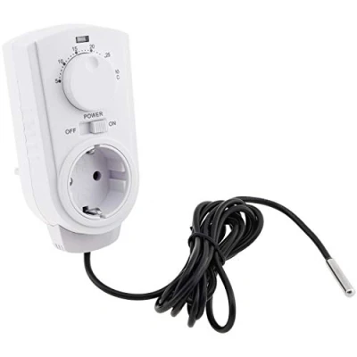 Bild av ChiliTec Termostat till eluttag, 230 V med extern givare, analog vridregulator, max. 3 500 W, för apparater uppvärmning eller kylning, t.ex. i terrarium, fågelhållning växter
