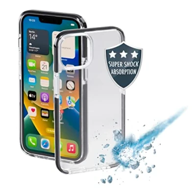 Bild av Hama Mobiltelefonskal för Apple iPhone 14 &quot;Protection&quot; (transparent fodral av TPU, stötsäker stötdämpare fallskydd, vattenavvisande skyddsfodral, flexibelt mobiltelefonskydd) svart kant