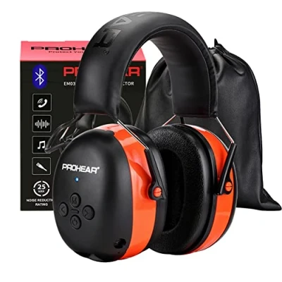 Bild av PROHEAR 037 Hörselskydd med Bluetooth, BT 5.1 teknikhörlurar inbyggd mikrofon och brusreducering för klippning bullerintensiva fritidsaktiviteter, SNR 30 dB, NRR25dB orange