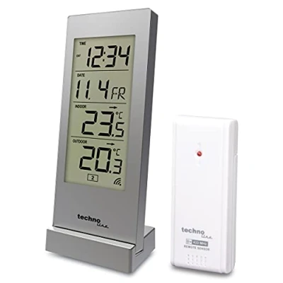 Bild av technoline väderstation WS9767 från nu även i silver, med utetemperatur, innetemperatur och exakt tid
