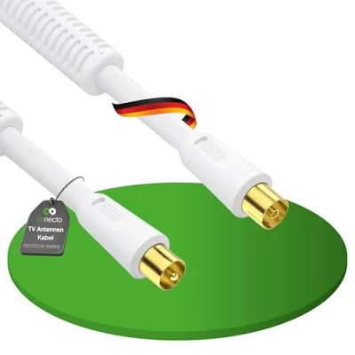 Bild av conecto antennkabel SAT kabel koaxialkabel satellitkabel TV 2,0 m 4 vägs skärmad IEC kontakt med ferrite, för HDTV, mottagare, satelit, DAB, radio, vit