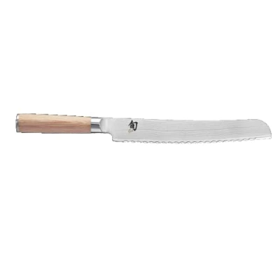 Bild av KAI Shun Classic White japansk brödkniv 23 cm bladlängd damaskkniv 32 lager VG MAX kärna 61 (±1) HRC paketkavhandtag Tillverkad i Japan tandad kniv smidd brödskärare