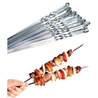 Bild av GMMH Grillspett i rostfritt stål för kött, saschlik, kebab, extra stark, 40, 50, 60 cm (10 st, 50 cm)