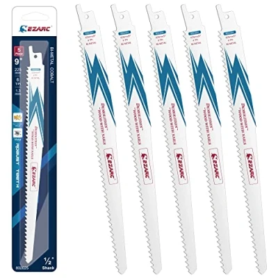 Bild av EZARC Tigersågblad två metall kobolt sabel sågblad för trärivning 225 mm 6TPI R922DH (5 pack)