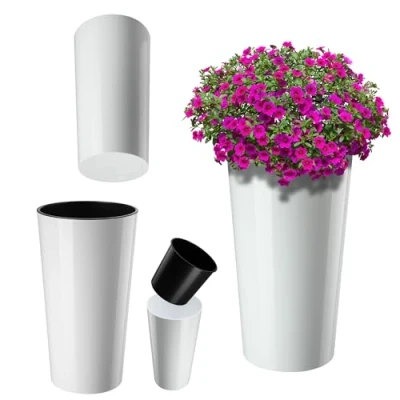 Bild av KADAX Hög blomkruka för att försköna inomhus och utomhus, perfekt kombination mellan modern design exceptionell funktionalitet (slät, vit, 47 cm)
