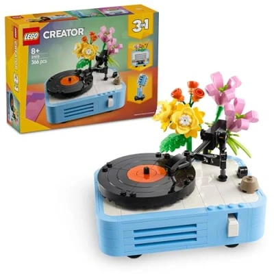 Bild av LEGO Creator 3in1 Skivspelare med blommor Byggleksak musiktema, Bygg om till en radio eller mikrofon, Byggset för barn, Presentidé retroleksak flickor och pojkar från 8 år 31172