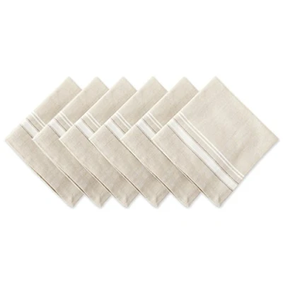 Bild av DII fransk rand bordsskiva kollektion bondgårdsstil matbord linne servett, 20 x 20, brungrått/vit, 6 delar