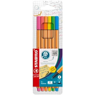 Bild av Fineliner STABILO point 88 Förpackning med 6 Neonfärger