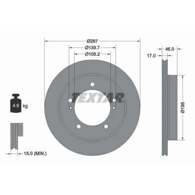 Bild av TEXTAR 92314103 Disque de frein 287 17 05/07 139,7 ventilé l&#039;intérieur revêtu sans boulon fix roue, moyeu roue SUZUKI: Jimny SUV