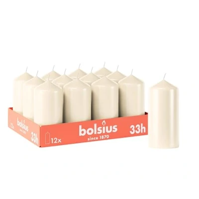 Bild av Bolsius släta blockljus elfenben 12 stycken x 7 cm dekorativa hushållsljus brinntid 33 timmar oparfymerad innehåller naturligt växtvax utan palmolja