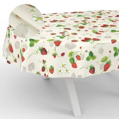 Bild av vaxduk bordsduk tvättbar trädgårdsduk utomhus inomhus oval 200 x 140 cm skäregg jordgubbar