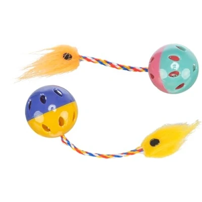 Bild av Trixie Set of Rattling Balls with Tails ø 4 cm assorted colours