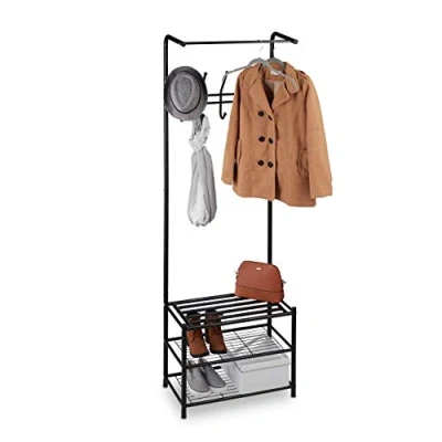Bild av Relaxdays klädstativ med skoställ, fristående hallförvaring, metall, svart, stål, 1 styck