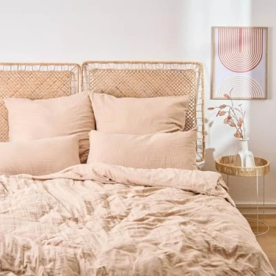 Bild av Blumtal muslin sängkläder 200x200 cm OEKO TEX certifierat bomull påslakan + 2x örngott 40x80 sommar taupe