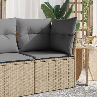 Bild av vidaXL Soffa utan armstöd för trädgården med dynor beige konstrotting, enkelsoffa, trädgårdssoffstol, utesoffa, enkel soffstol, utomhus soffstol