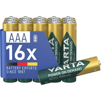 Bild av VARTA Batterier AAA, uppladdningsbar, paket med 16, Recharge Accu Power on Demand, laddningsbart batteri, 1000 mAh Ni MH, ingen minneseffekt, förladdade, redo att använda
