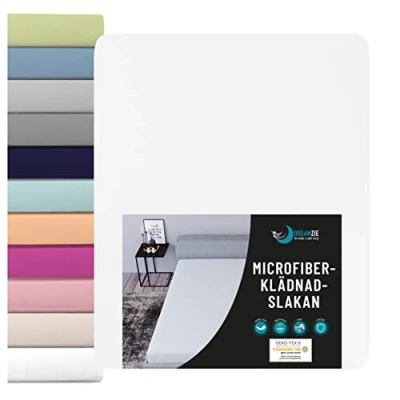 Bild av Dreamzie Dra på lakan För Madrass 90 x 190/200 cm 100% Polyester Auktoriserad OEKO TEX® Vit Mjuk som en Persika