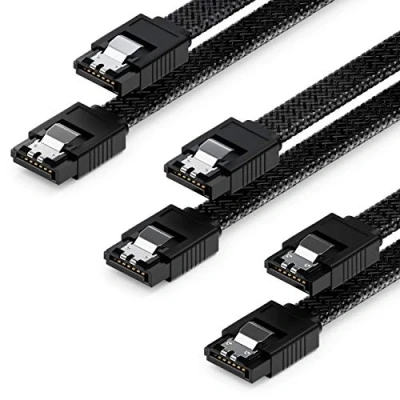 Bild av deleyCON 3x 60 cm SATA 3 Kabel Nylonset 6 Gbit/s Datakabel III Anslutningskabel Seriell ATA för Moderkort &amp; Hårddisk HDD SSD 2 S L Kontakt Rak Svart