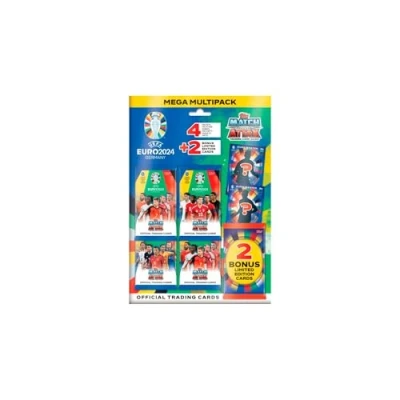 Bild av Topps Official EURO 2024 Match Attax Mega Multipack innehåller 32 kort plus 2 slumpmässigt utvalda Limited Edition kort.