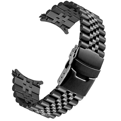 Bild av Kai Tian böjd ände rostfritt stål klockarmband för män kvinnor 20 mm 22 23 24 avsmalnande klocka armband tre dimensioner ersättningsband distribution spänne svart silver, Svart, 22mm,