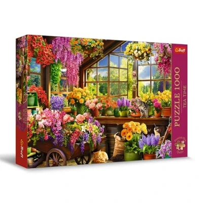 Bild av Trefl Premium Plus Quality Puzzle Tea Time: Förberedelser inför våren 1000 bitar, Serie med nostalgiska målade bilder, Perfekt passande för vuxna och barn från 12 år
