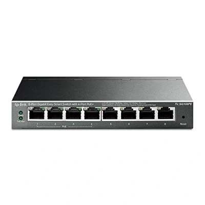Bild av TP Link TL SG108PE 8 Port Gigabit/Network Easy Smart Switch (4 PoE Ports, up to 2000 Mbps, 16Gb/s Switching Capacity, Shielded RJ 45 Web Surface, VLAN, Imp Snooping Fan terless)