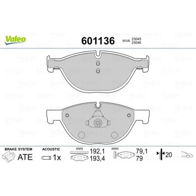 Bild av VALEO 601136 Jeu de plaquettes frein Essieu avant contact signal d&#039;usure inclus avec tôle anti bruit BMW: 7, 5 Berline, GT