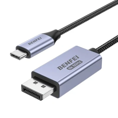 Bild av BENFEI dubbelriktad USB C till DisplayPort 1.4 1,8 m kabel, stöder 8K @ 60 Hz 4K 240 (Thunderbolt 4 kabel) Ej för bärbar skärm