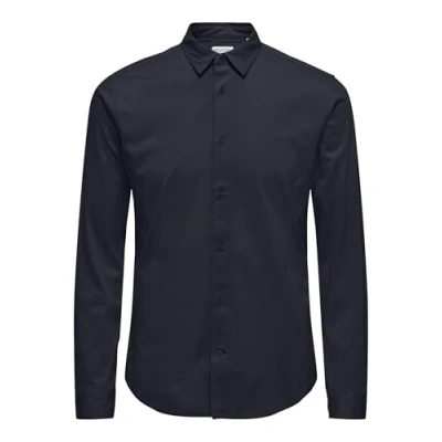 Bild av ONLY &amp; SONS Onsrobin för män B/U Ls stretch skjorta Noos, mörk marinblå, XXL