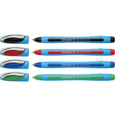 Bild av Schneider 75020 Slider Memo XB kulspetspenna (med huva, linjetjocklek: XB, skrivfärg: röd/svart/blå/grön) 4 pack