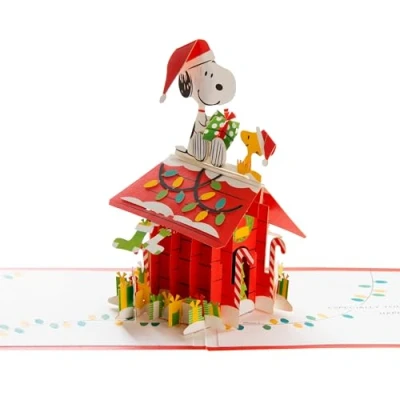 Bild av Hallmark julkort, Snobben &amp; Woodstock kort, 3D Pop Up jordnötsserier, röd
