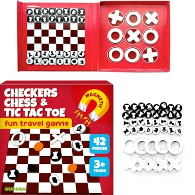 Bild av Quokka 3 i 1 Chess&amp;Checkers&amp;TicTacToe 42 stycken magnetiska resespel för 35 år Spel barn ålder 48 brädspel 812 Magnetiskt schackspel Chess Set barnspel