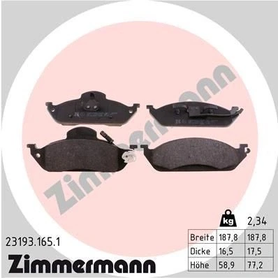 Bild av ZIMMERMANN 23193.165.1 Jeu de plaquettes frein contact signal d&#039;usure inclus la photo correspond au contenu livraison