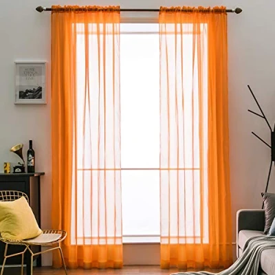 Bild av MIULEE 2 paneler enfärgade genomskinliga fönstergardiner släta eleganta fönsterpaneler/draperier/behandling för sovrum vardagsrum orange 140 cm B x 224 L, stångficka