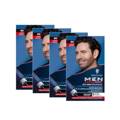Bild av män perfekt anti grå toning gel 90 svart (4 x 80 ml), hårfärg för bländar grått hår, nyans ett naturligt resultat