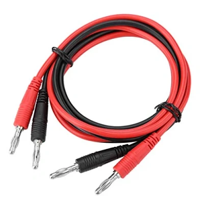 Bild av testkablar, röd svart, banankontakt P1041 2 st 4 mm till bananpropp, testkabel, multimeter banan högtalarkontakt kabel för högtalarkabel